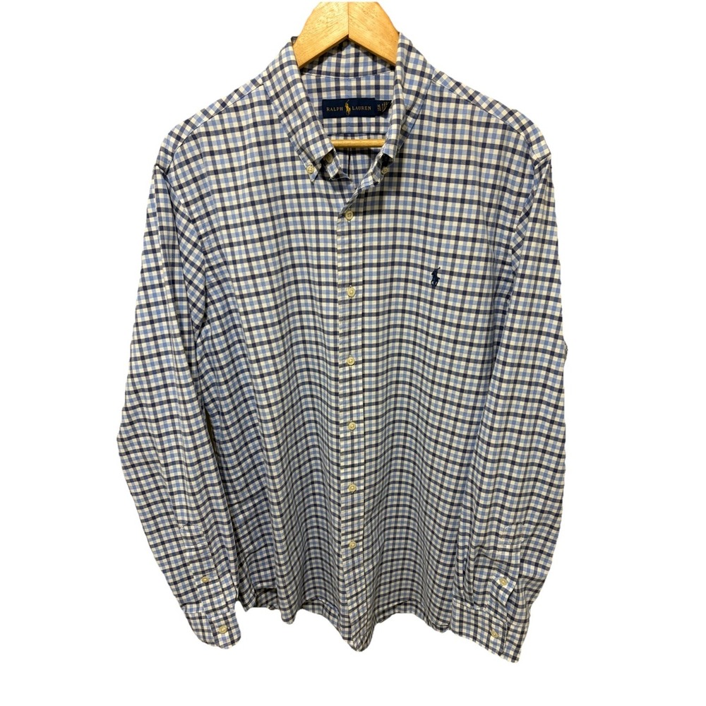 Polo Ralph Lauren XL Blue White Gingham Button Down Shirt Cotton Classic Fit